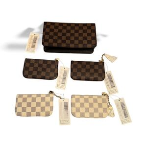 Checkered Wallet & Key Pouch Set – 5-Piece Matching Set – Gift Set